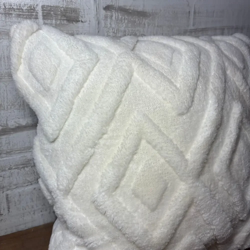 Plush White Geometric Throw Pillow